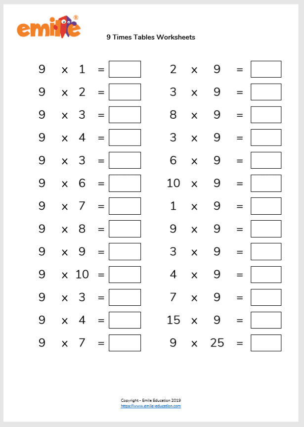  Multiplication Table Of 9 9 Times Tables Worksheets And Tables Free Downloads Multiplication 