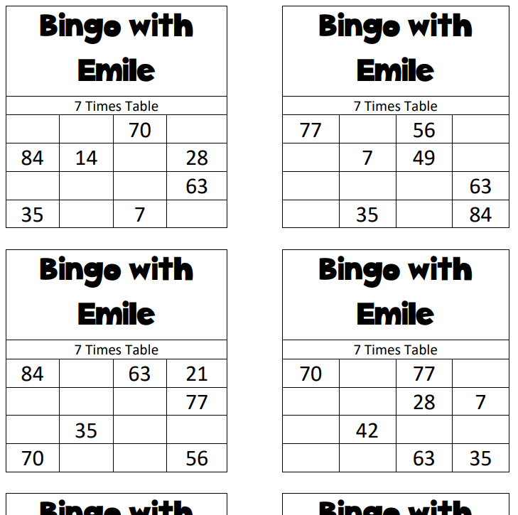7 times table bingo