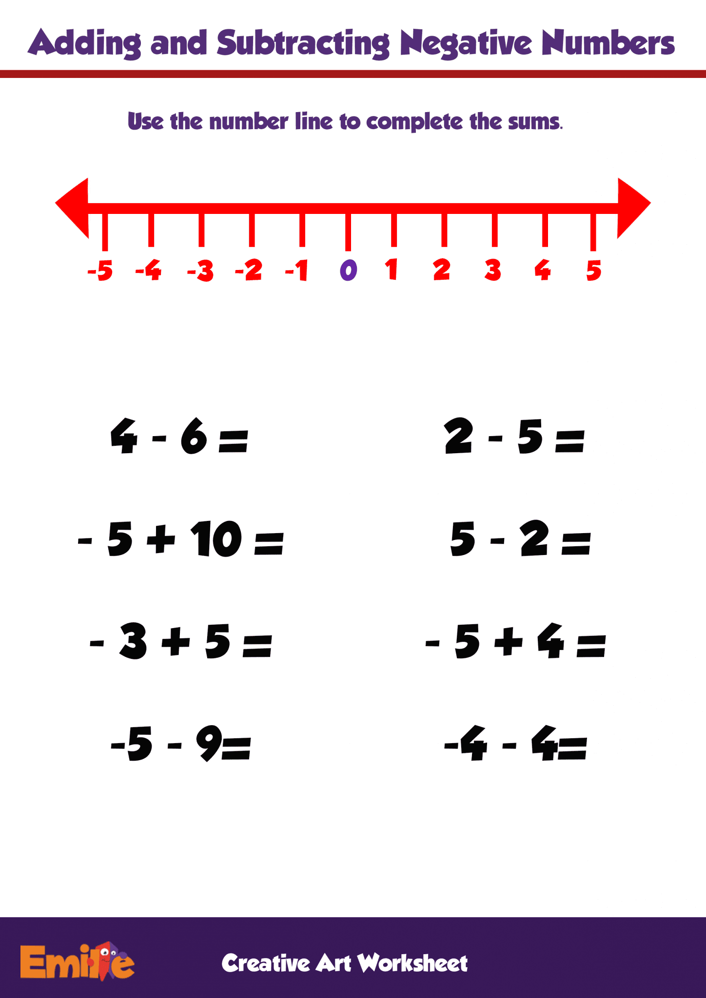 negative and positive numbers worksheets and activities